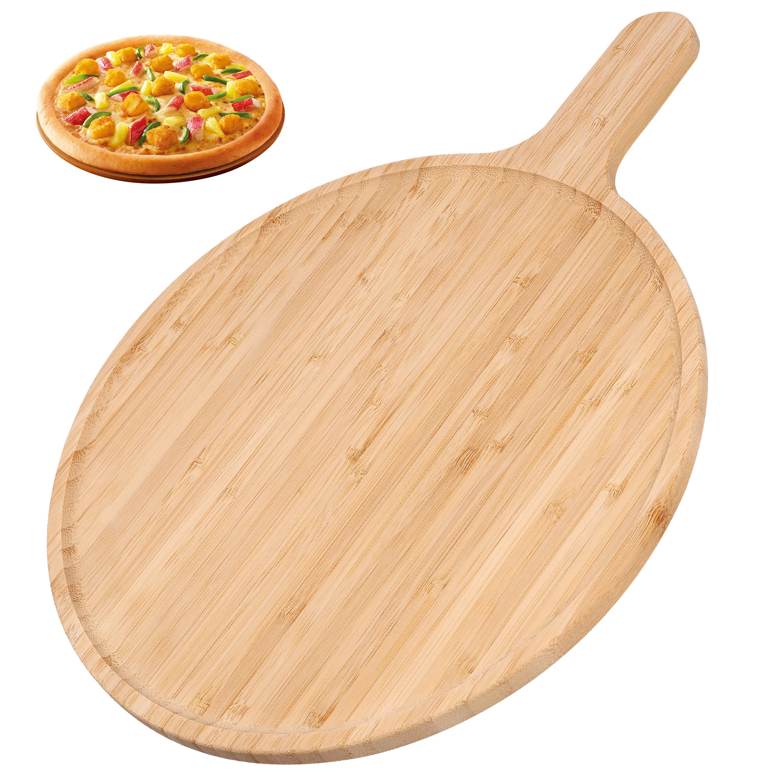 Wood Cutting Board Long Handle Wood Pizza Board Round Serving Board with Hanging Hole Multipurpose Wood Cheese Paddle for Home