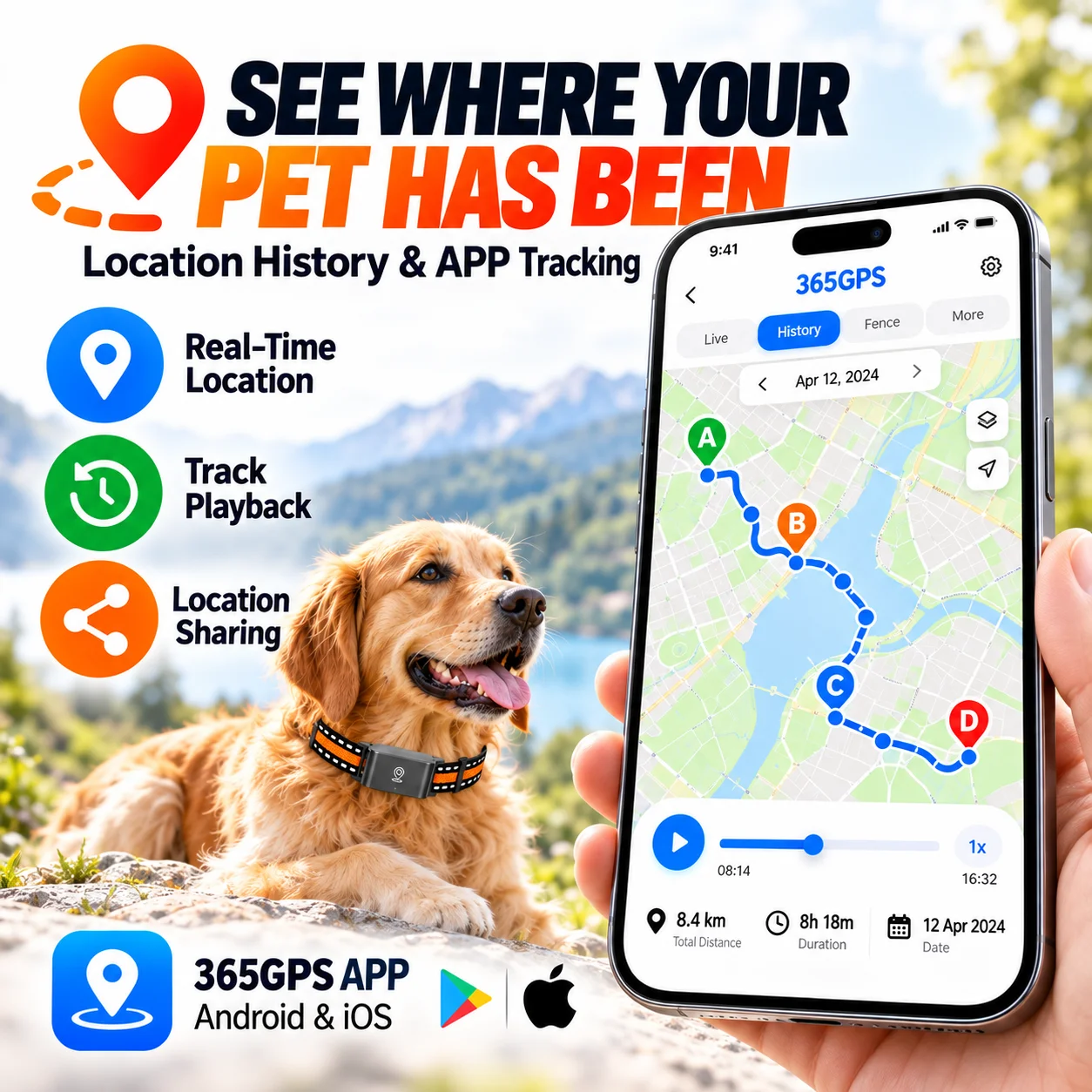 4G Pet GPS Locator for Dogs Real Time Tracking Collar APP Geo Fence Location History IP66 Waterproof 32g Walking Park Travel
