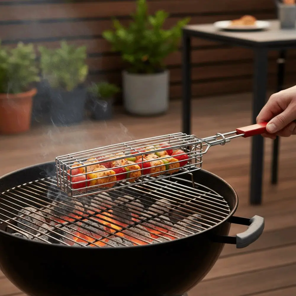 

Barbecue Rack Wooden Handle BBQ Cage Nonstick Mesh Clip Grill Net Portable Sausage Clip Barbecue Clip Vegetable Rack