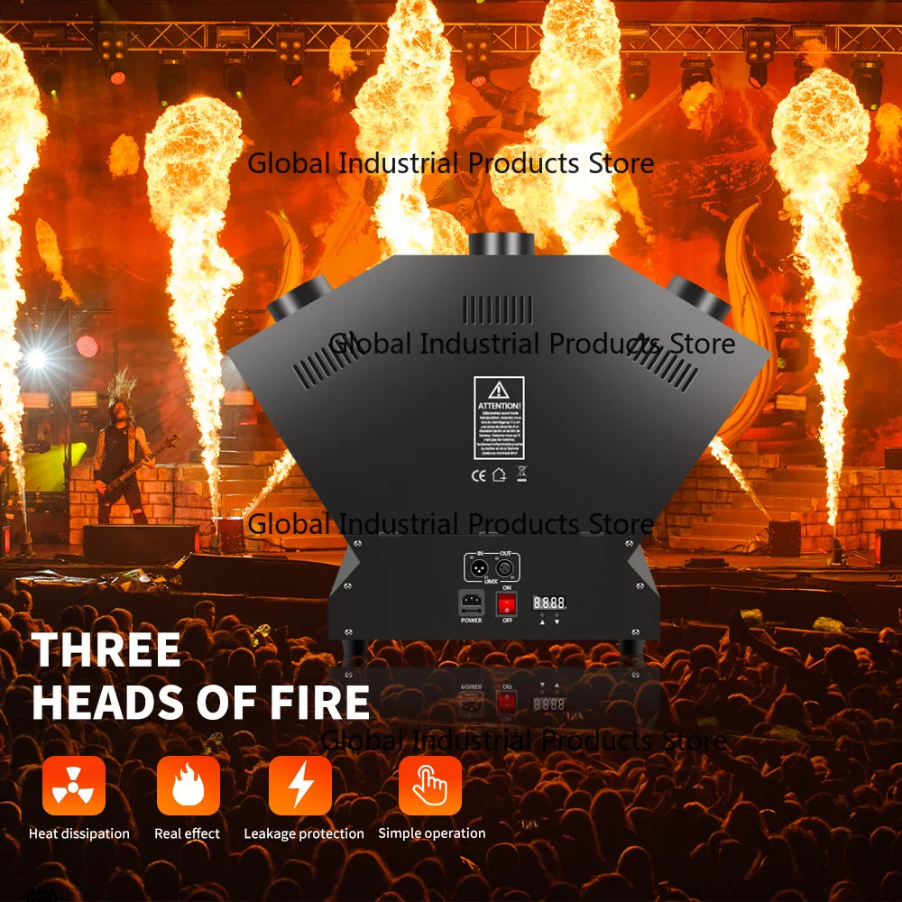 Three Head 200W Flame Thrower Stage Machine for DJ Band Show Colorful Spray Fire Effect with DMX512 Control for Events
