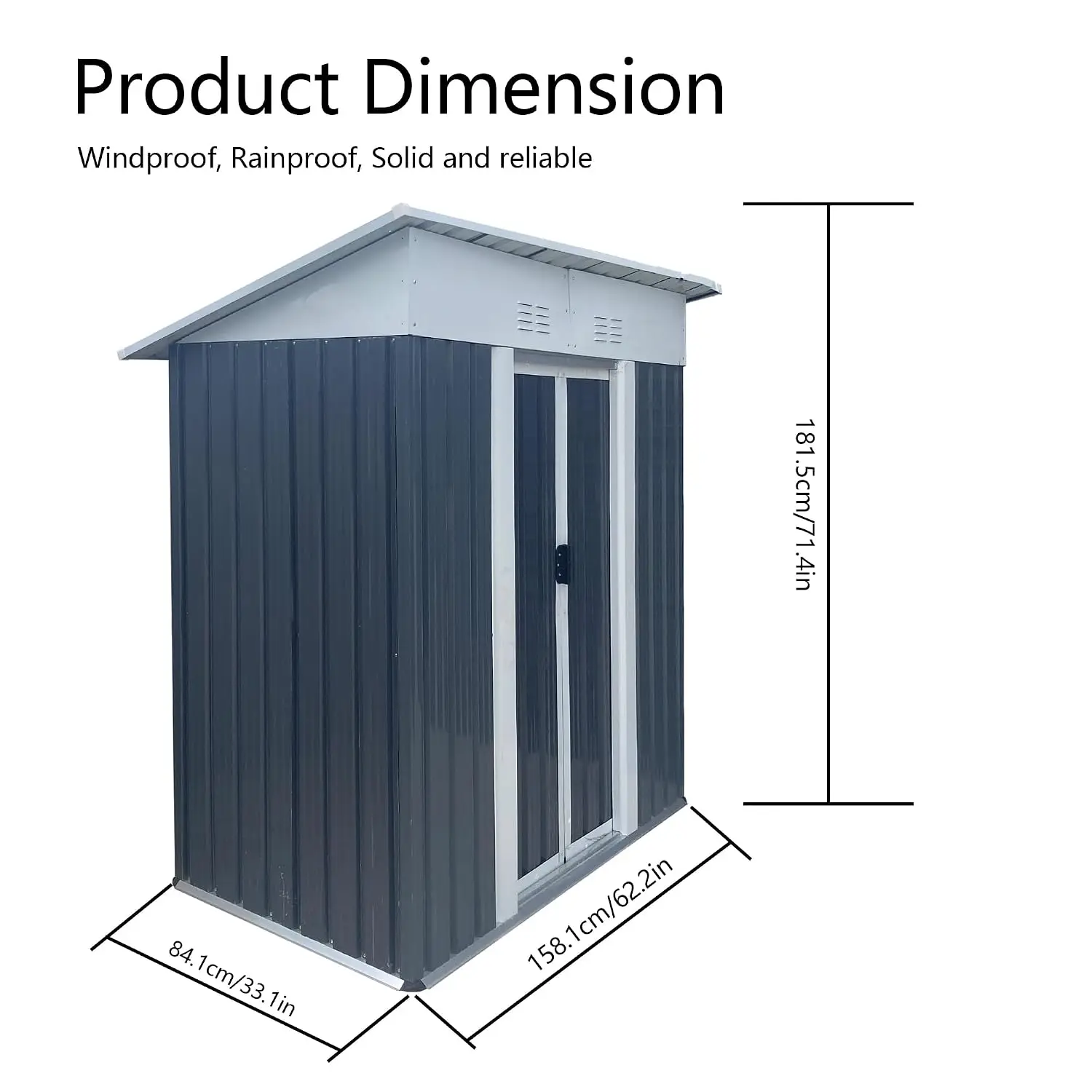 5x3FT Metal Outdoor Storage Shed Aluminum Alloy Frame Lockable Sliding Doors Vents Waterproof Backyard Lawn Gray, Customized