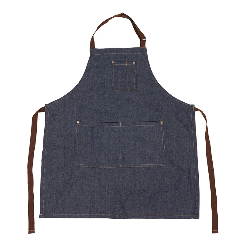 1pc 100% Cotton Adults Denim Blue Cooking Kitchen Restaurant Work Bib Apron Dress with Pocket 71*65cm