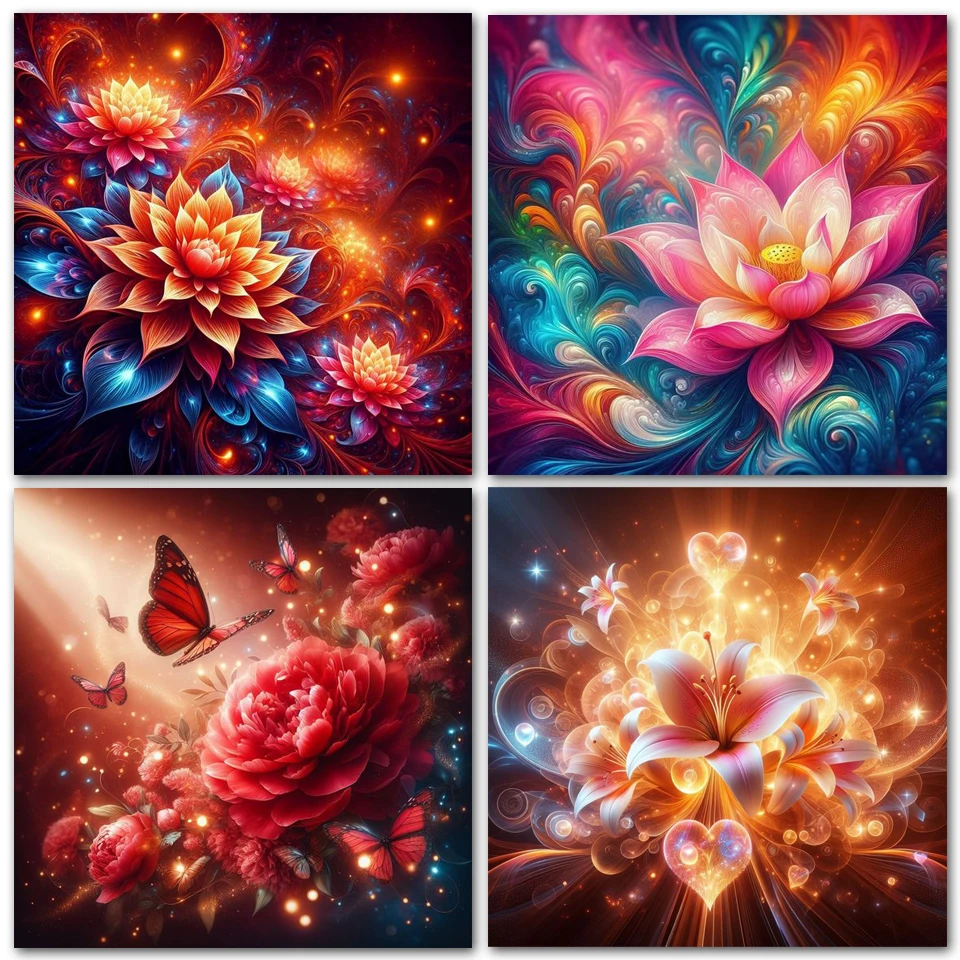 DIY Diamond Painting Cross Stitch Lotus Rose Lily 5D Full Diamond Embroidery Fantasy Flowers Mosaic Home Decor