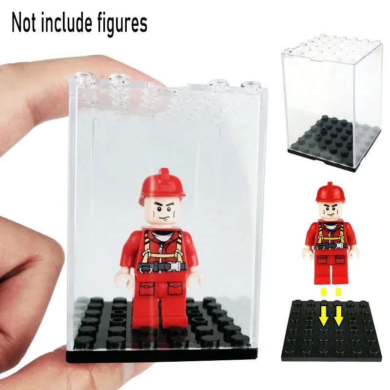 Dustproof Acrylic Display Container Box Building Block Collections Minifigure Display Case Black Base Storage Clear Cover Box