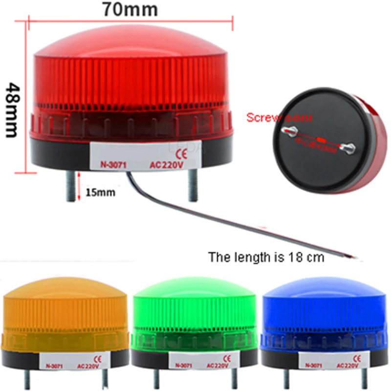 

1Pcs N-3071 Without Sound Small Warning Lights LED Flash Alarm Lamp Plane Bolt Installation Red Yellow Green Blue