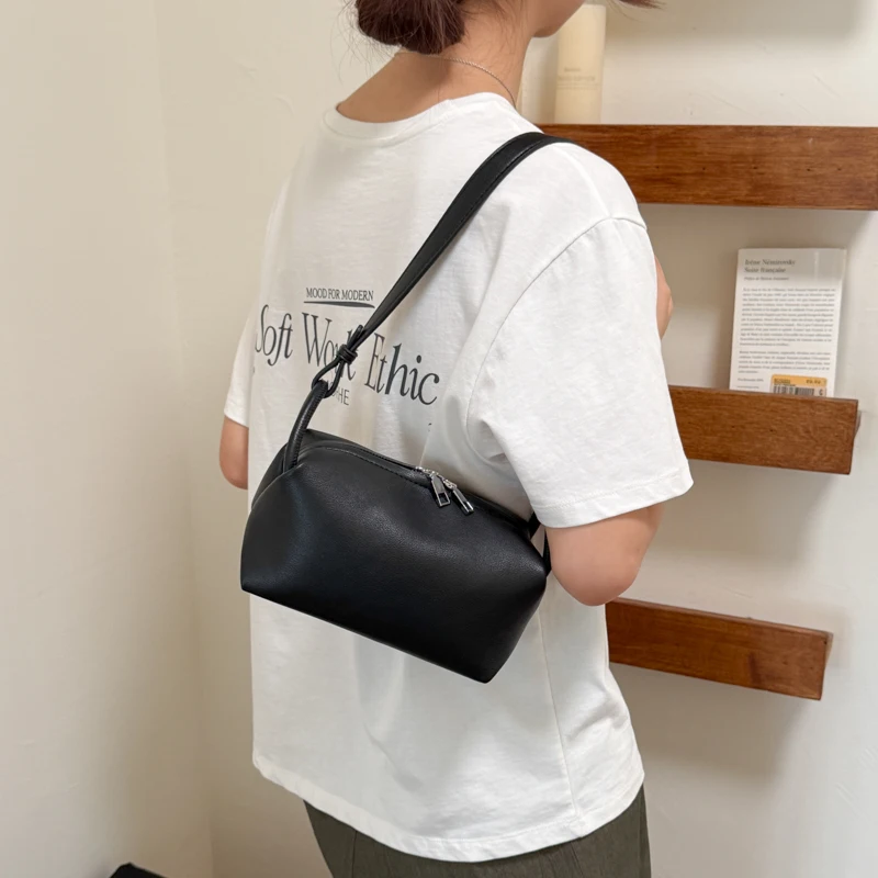 Soft Leather Rectangular Pillow Handbag Women's Shoulder Bag Underarm Bag Soft PU Material Neutral Minimalist Style