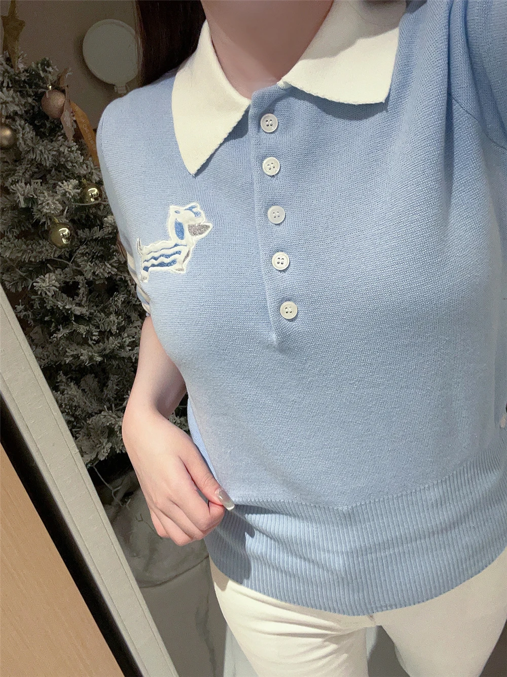 قسط الصوف متماسكة Ne ort Sve المرأة أعلى تصميم الإحساس الكلب أربعة أشرطة كلية Sle الأزرق irt Sweet Sle