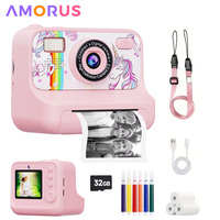 AMORUS Kids Instant Print Digital Camera Photo Label Thermal Print Camera for Girl Boys Gifts With 32G and 3 Rolls Printer Paper