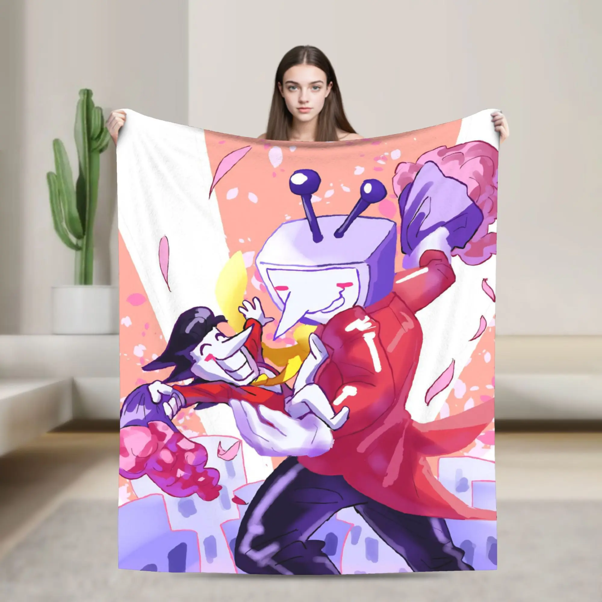 Game Deltarune Tenna TV Flannel Blanket  Funny Throw Blanket for Home Hotel Sofa  150*125cm Plush Thin Quilt