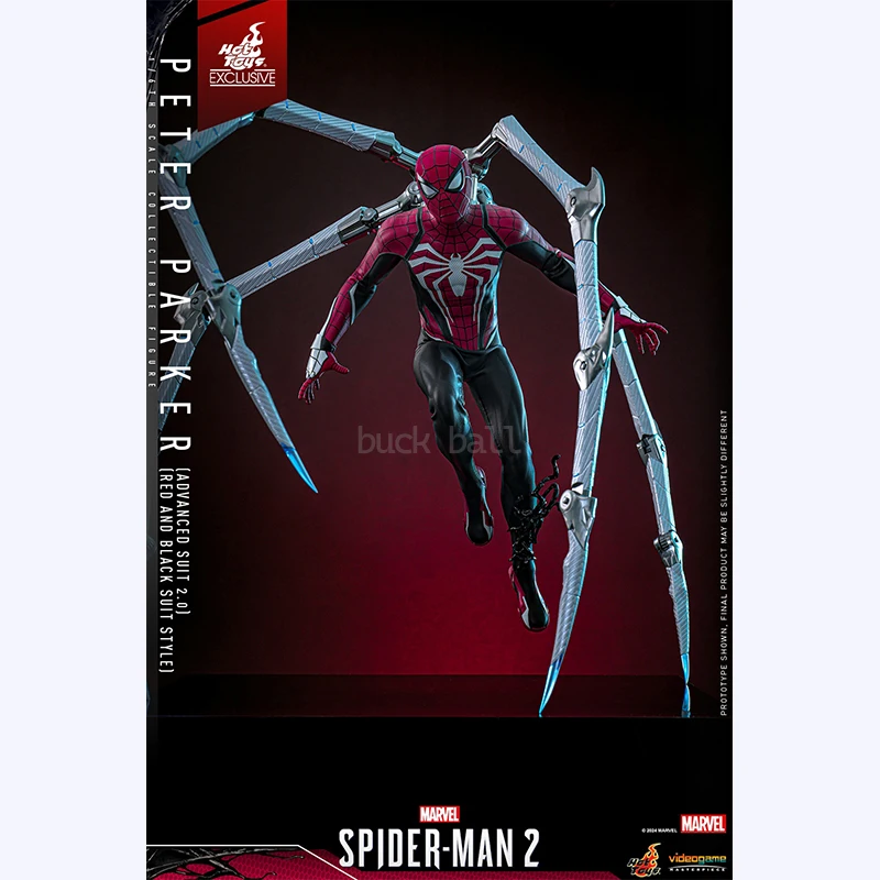 Original Hot Toys Spider Man Figures Spider-Man Action Figures Red Black Battle Suit Model HT VGM66 Statue Doll Collection Gift