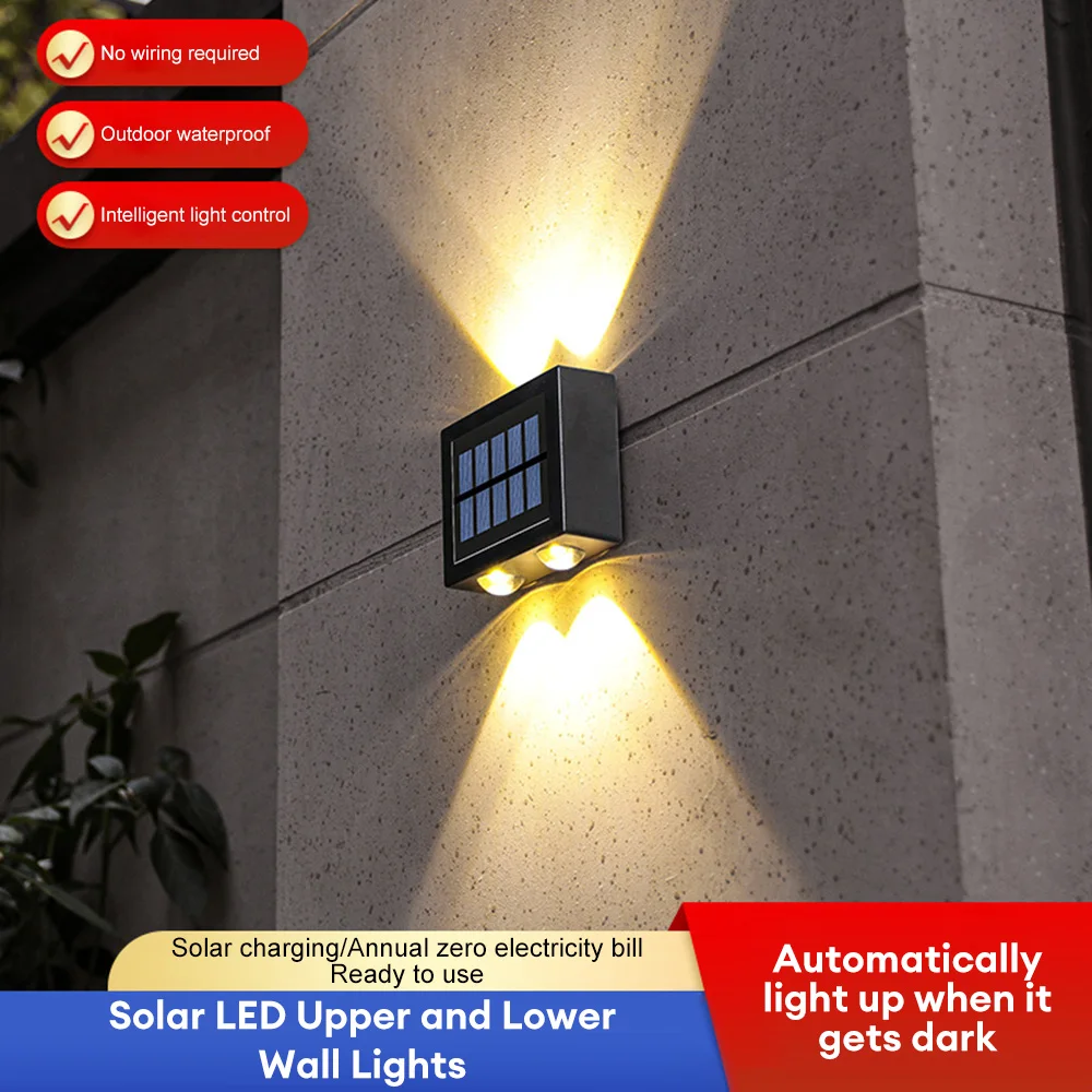 Lámpara Solar de pared impermeable, iluminación luminosa de arriba y abajo para jardín, porche, patio, decoración del hogar, 4LED