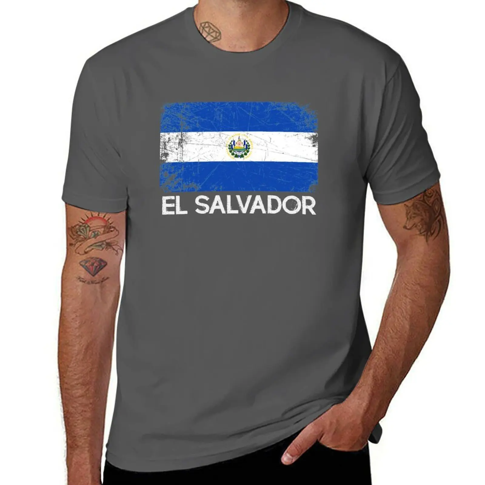 

Salvadoran Flag Design Vintage Made In El Salvador Gift T-Shirt t shirts for man cotton soft t shirt man casual T-Shirt