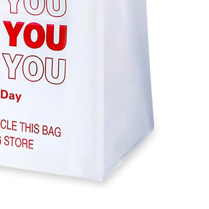 Big White Thank You Gift Bags With Handle For Small Business Store Plastics Packaging Bag Wedding Party Birthday Present 10pcs