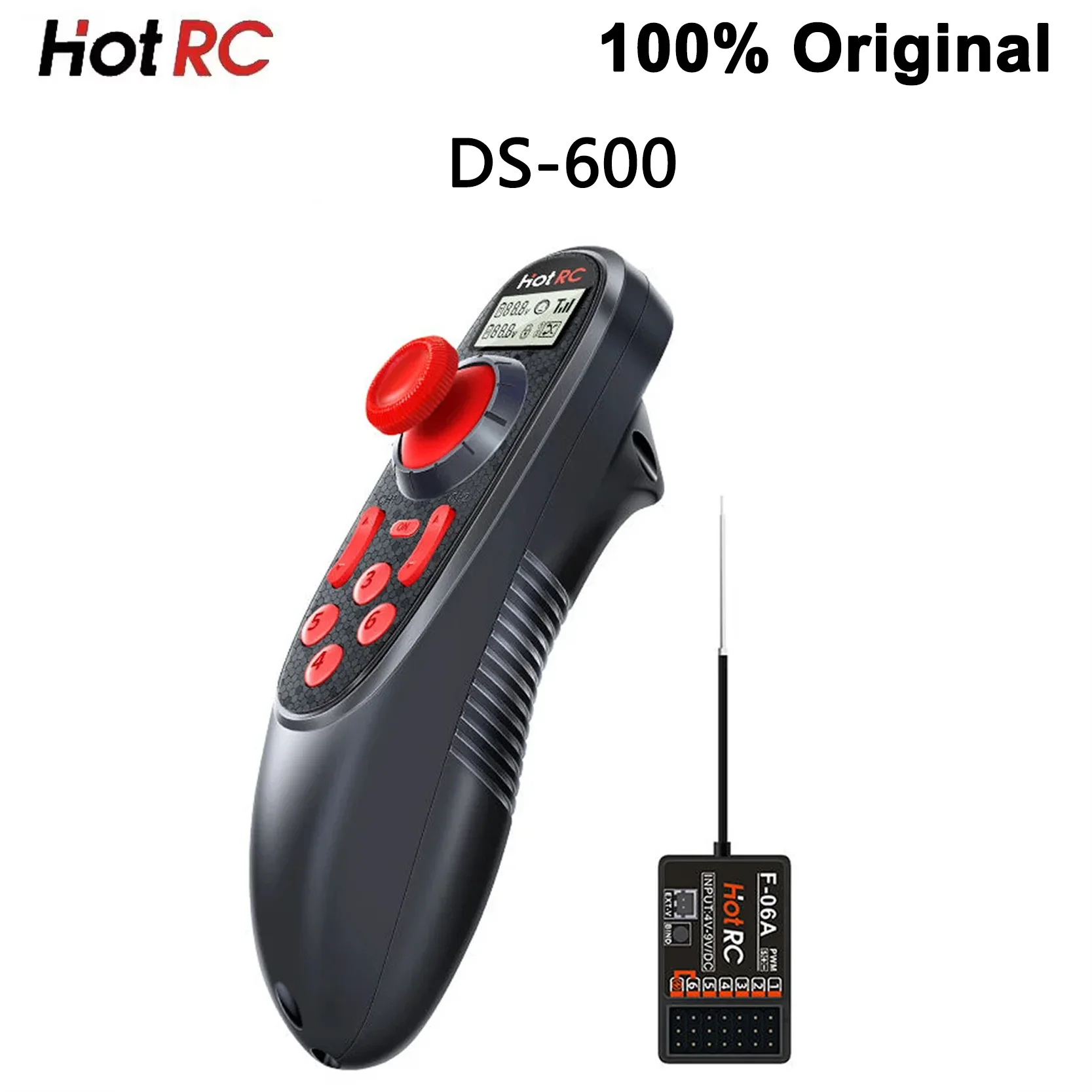 

Original HOTRC DS-600 Remote Controller 2.4GHz Radio System 6CH Transmitter Screen with F-06A Receiver for RC Boat Car