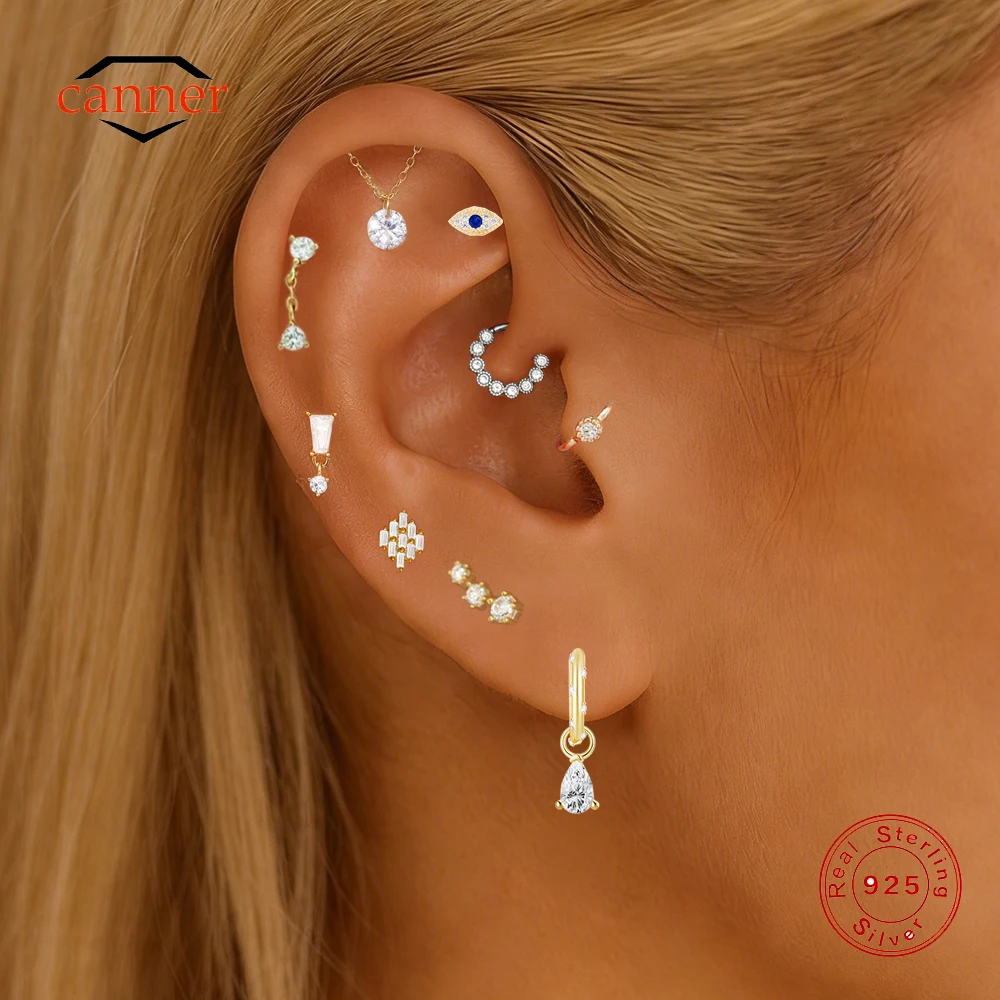 CANNER 1PC 925 Sterling Silver Devil's Eye Geometric Zircon Drop Earrings For Women Ins Classic Earrings Fine Jewelry Party Gift