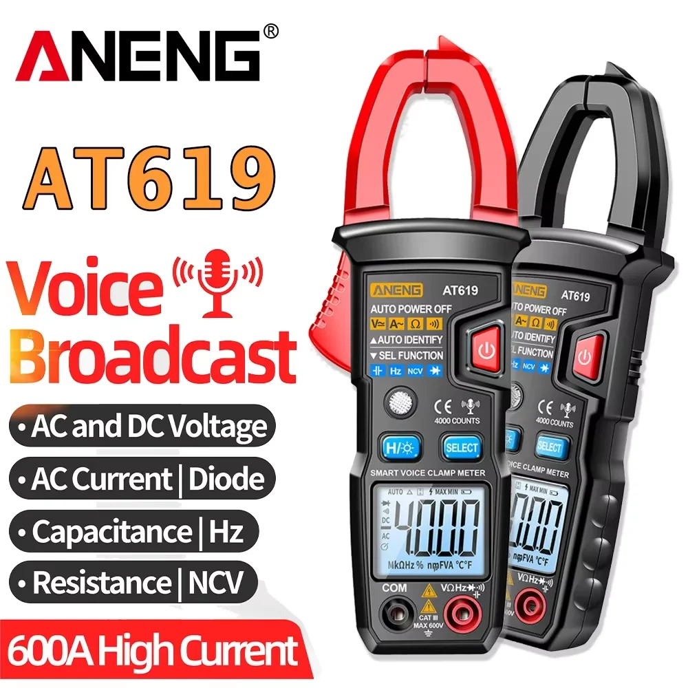 ANENG AT619 Clamp Meter AC Current Voice Broadcast Multimeter Ammeter Voltage Tester Car Amp Hz Capacitance NCV Ohm Tester Tools