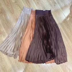2023 New Fashion Women Elegant Elastic High Waist Pleated Irregular Hem Long Skirt