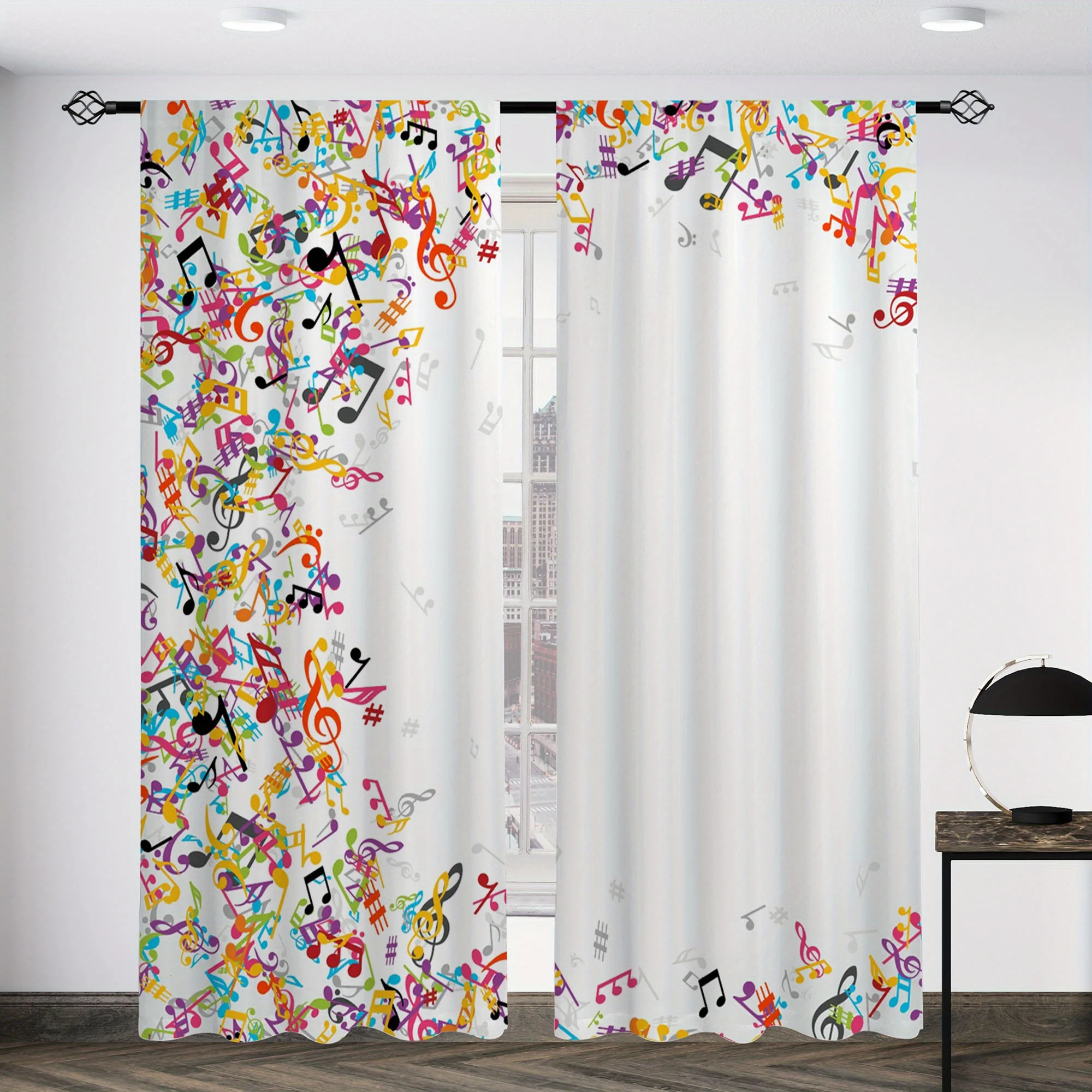 Vibrant Music Notes Pattern Curtains for Living Room Bedroom Home Decor Window Drapes
