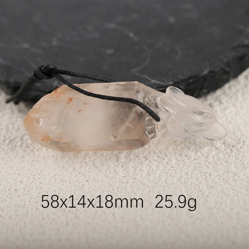 Drusy White Quartz With Pyrite Wolf Head Carving Pendant for Necklace Stone Fashion Natural Jewelry 58x14x18mm 25.9g