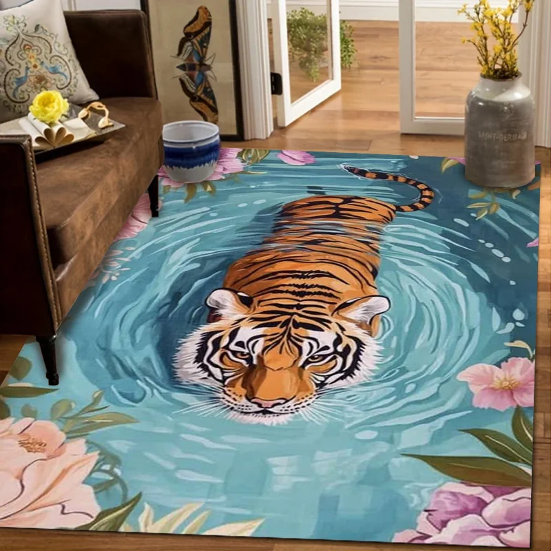 VIKAMA Bohemian Tropical Jaguar Lotus Pond Printed Large Area Rug Non Slip Washable Living Room Decor Floor Carpet Home Decor