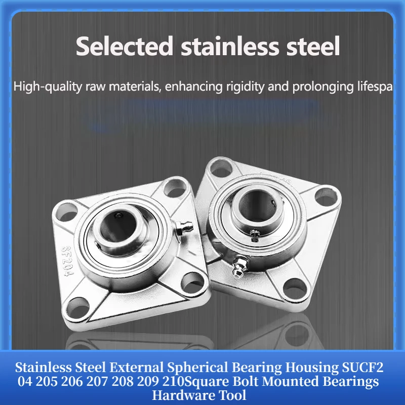 Stainless Steel External Spherical Bearing Housing SUCF204 205 206 207 208 209 210Square Bolt Mounted Bearings Hardware Tool
