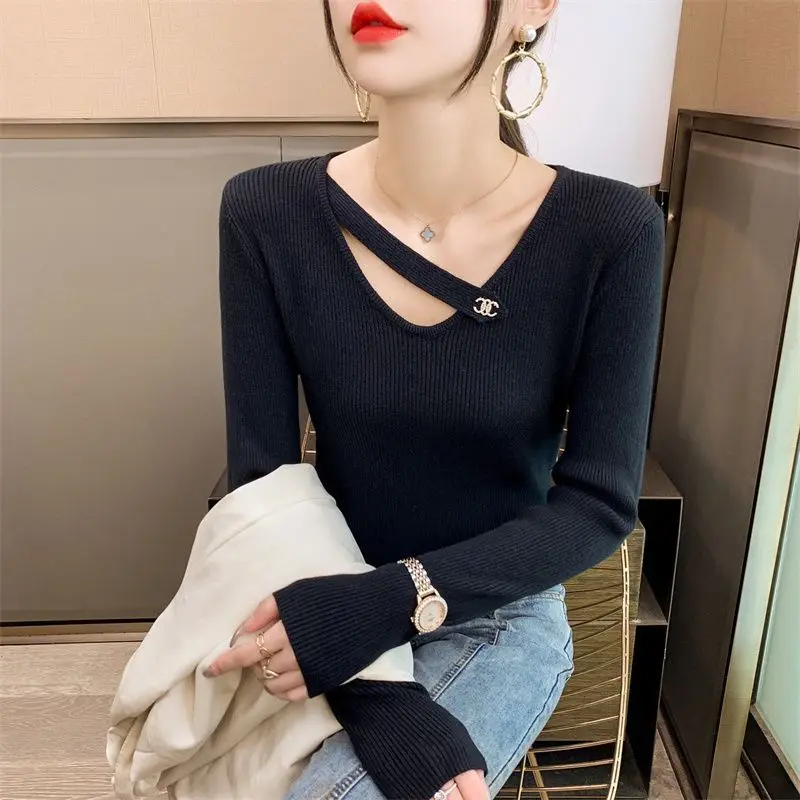 Xiaoxiangfeng Ins Sweater Knitted Base Sweater Women's Long Sleeved New Style Western-style Interior and Exterior Top Women