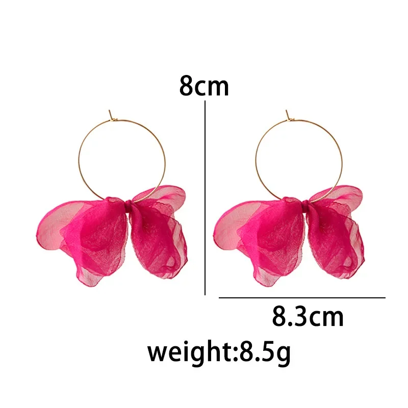 Bohemian Big Cloth Flower Earrings for Women Statement Jewelry Handmade Colorful Fabric Blocked Flower Tassel Earring Pendientes