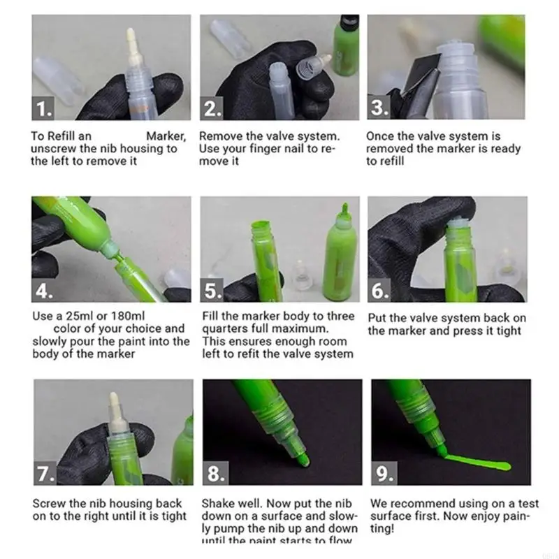 Confezione da 5 pennarelli ricaricabili con punta tonda in nylon da 6,5 ​​mm per artisti, artigiani e appassionati