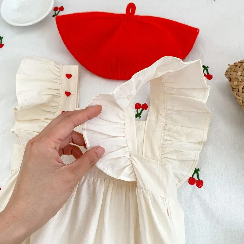 الوليد طفلة رومبير الكشكشة أكمام ساحة طوق أرنب التطريز مريلة من القطن Playsuit ملابس الصيف 0-24 أشهر