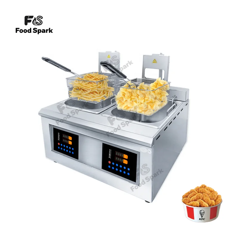 

Electric Commercial Deep Fryers Machines Chicken Corn Hot Dog Chips Automatic Basket Lifting Fryer Low Price Table Top