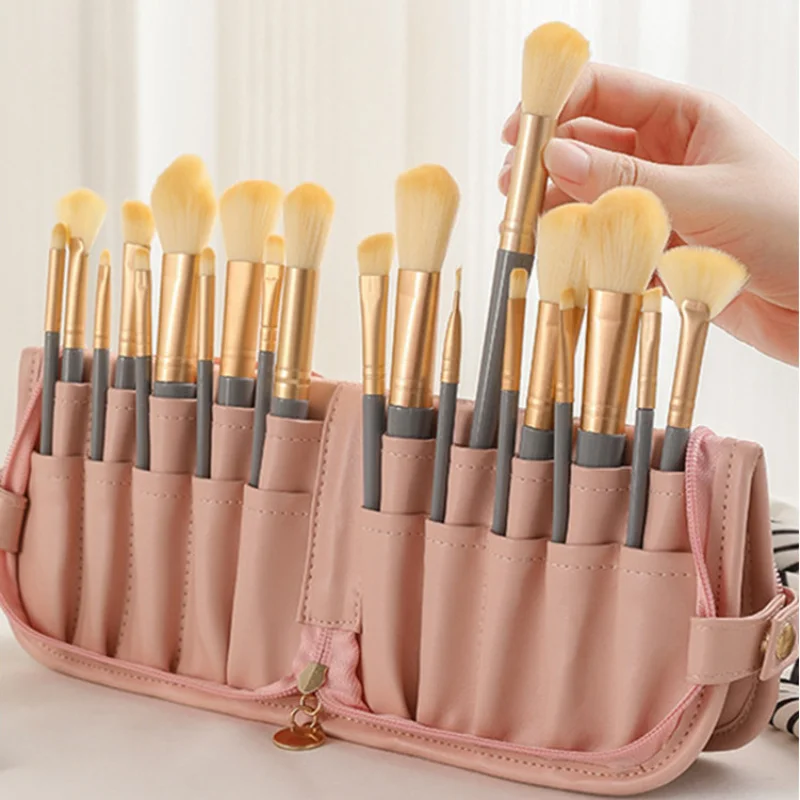 Waterproof Makeup Brush Travel Packing Cube Large Capacity Embroidery Pen Storage Bag Stand Up  Eyebrow Pencil Kit Pouch