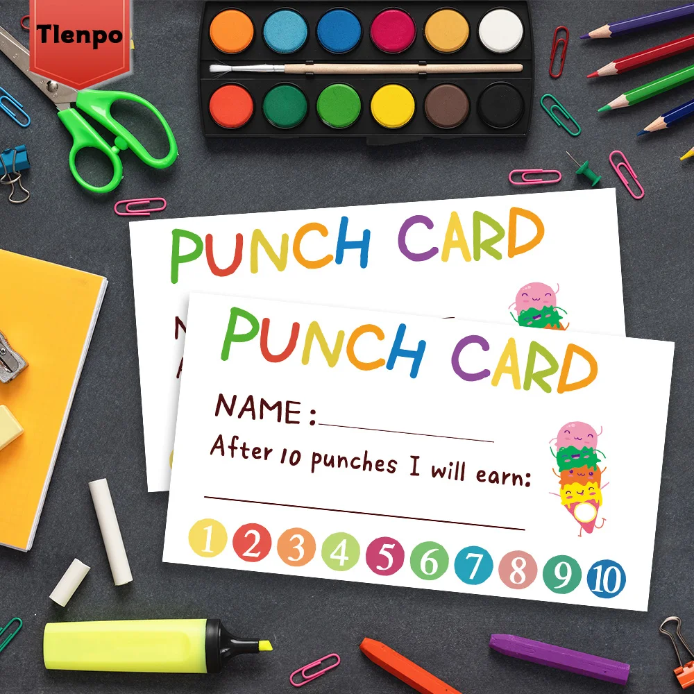 50 Adorable Punch Cards ‘Loyalty Reward Cards’, 3.6X2 inch Teacher, Behaviour Reward Cards, Small Cards, Incentive Punch Cards