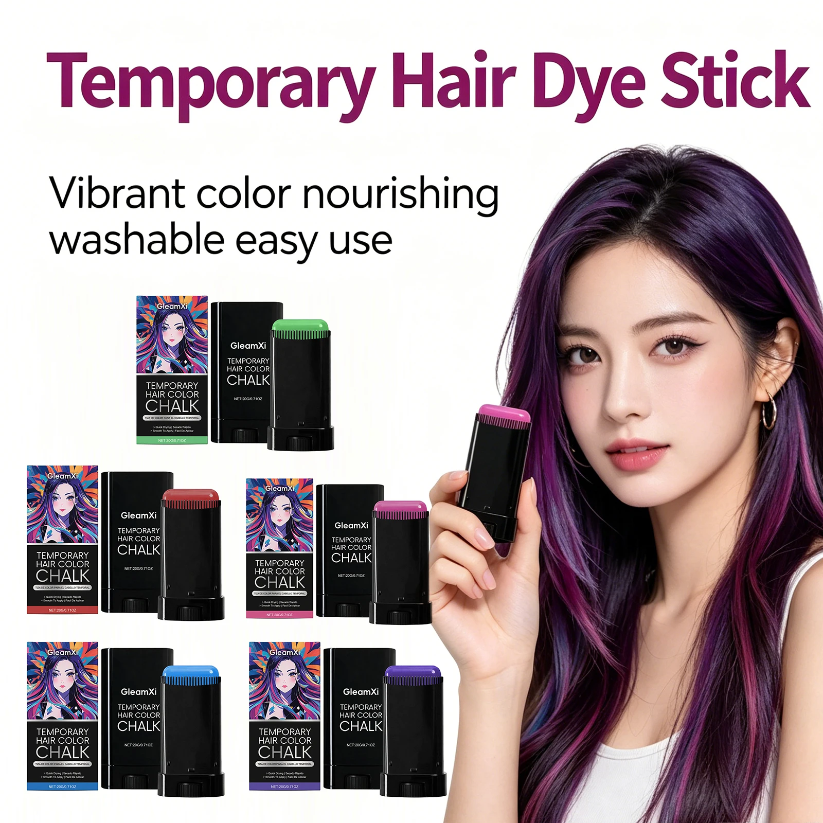 Nourishing Temporary Hair Color Stick Natural Shine Improve Hair Texture Instant Styling Washable Vibrant Color Easy Use 20g