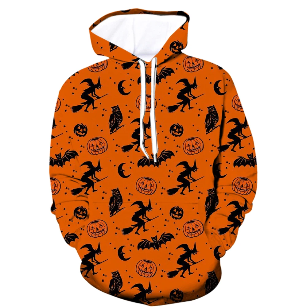 

3D Print Halloween Party Hoodies For Men Women Witch Pumpkin Graphic Long Sleeve Hooded Clothing Loose Comfortable Creative Tops
