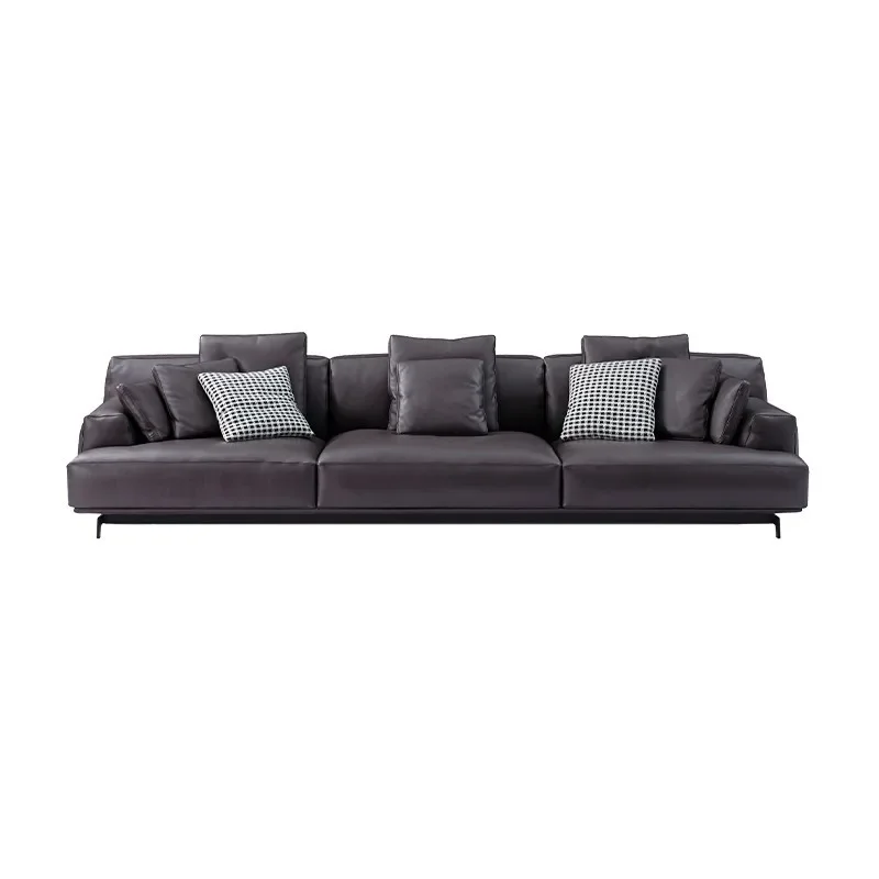 

Italian minimalist leather sofa villa living room three-person leather sofa