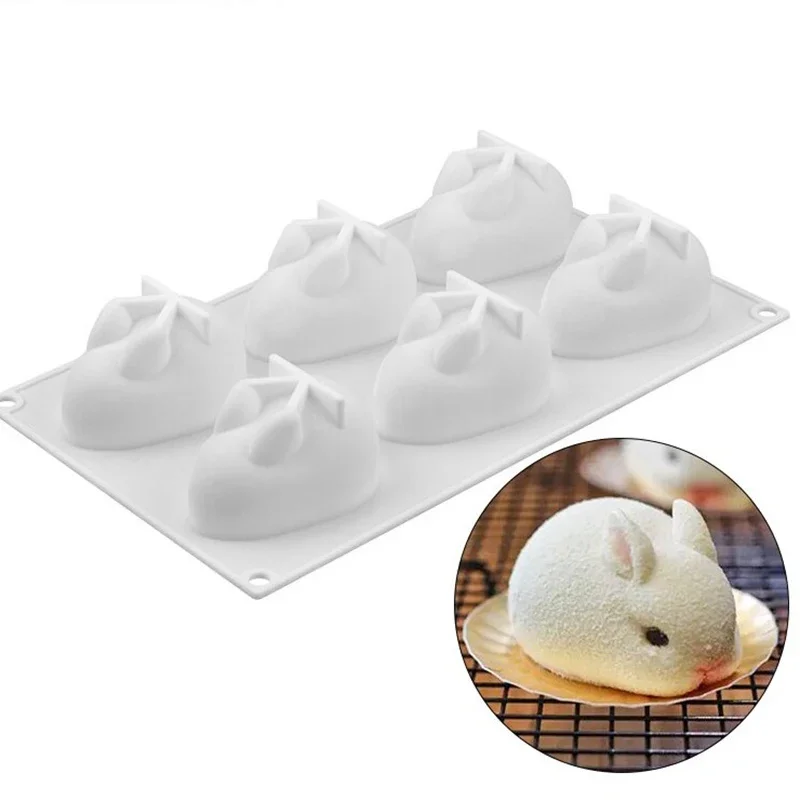 Moldes de bolo de coelho 3D de silicone para assar moldes de decoração para assar mousse de sobremesa