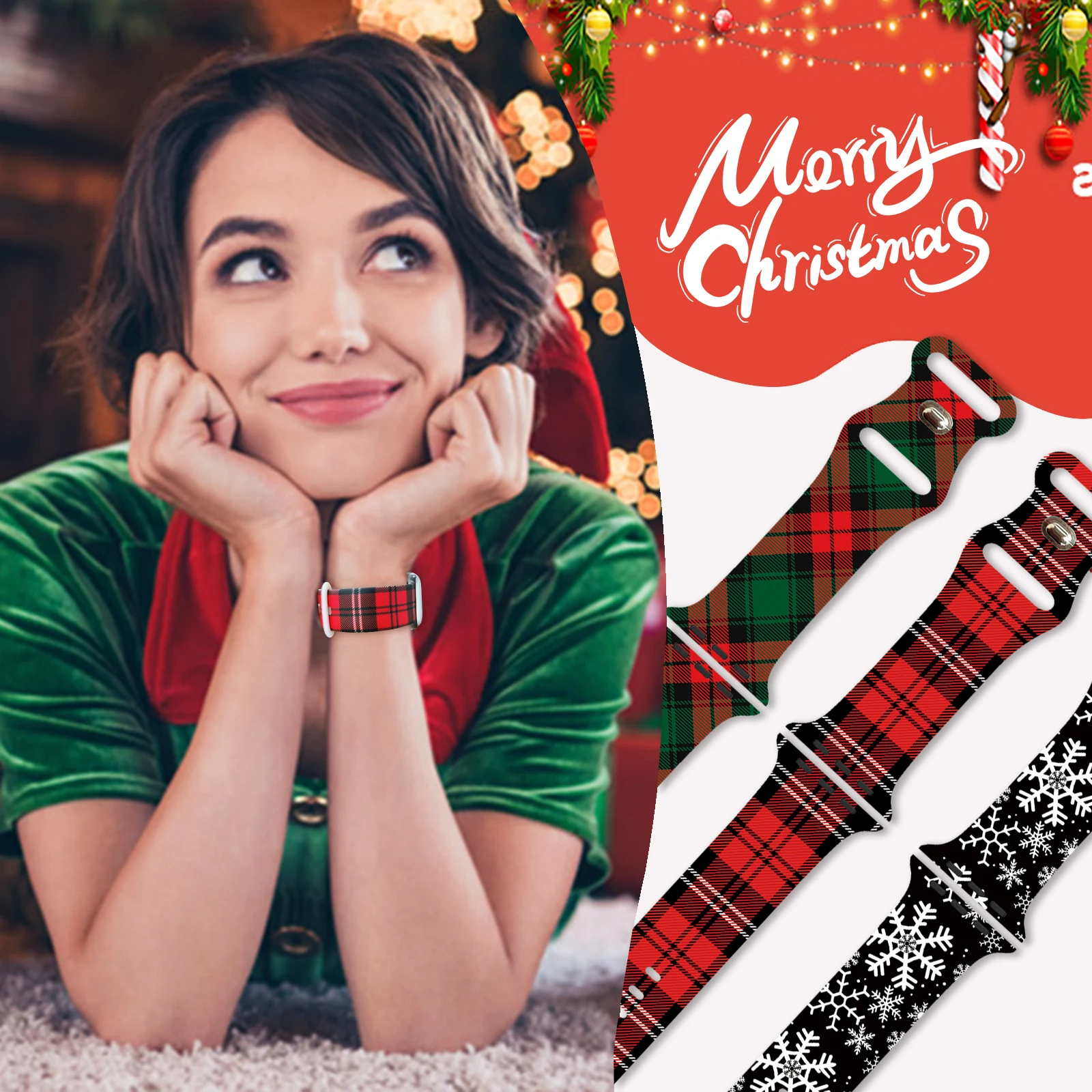 

Snowflake plaid pattern Print Strap for iWatch11 10 9Silicone Band Replaceable Bracelet for Apple Watch 46mm 44mm 42mmWatchband