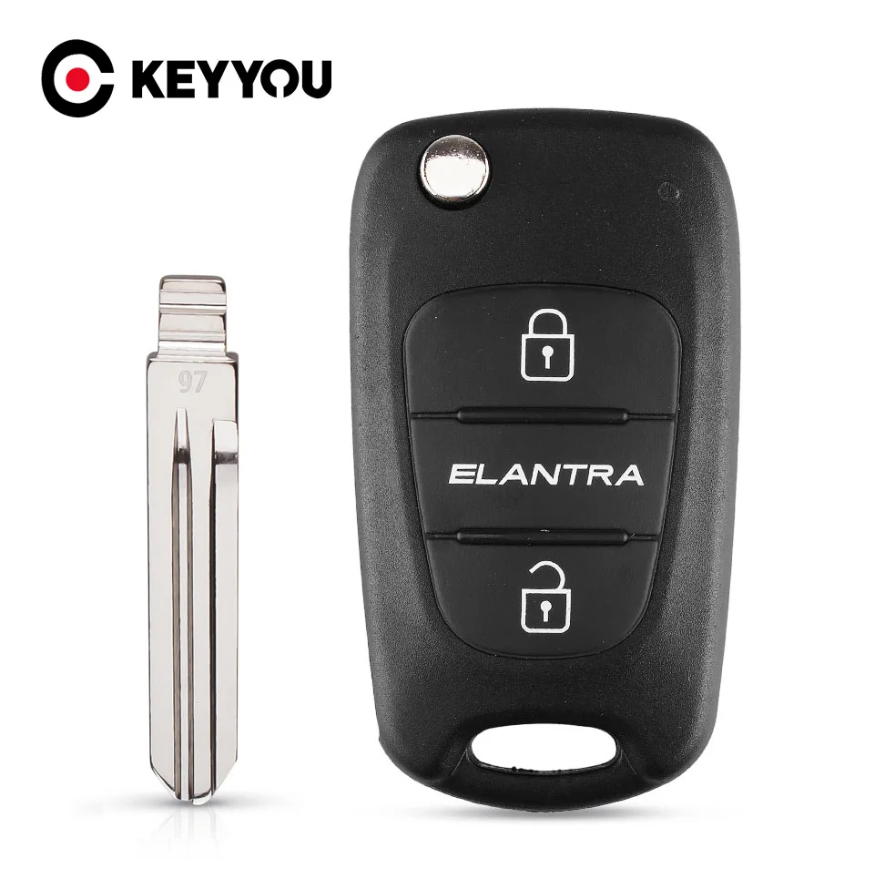 KEYYOU Replacement Flip Folding Key Car Key Shell Case Cover For Hyundai Elantra Keyless Entry Key Fob 3 Buttons