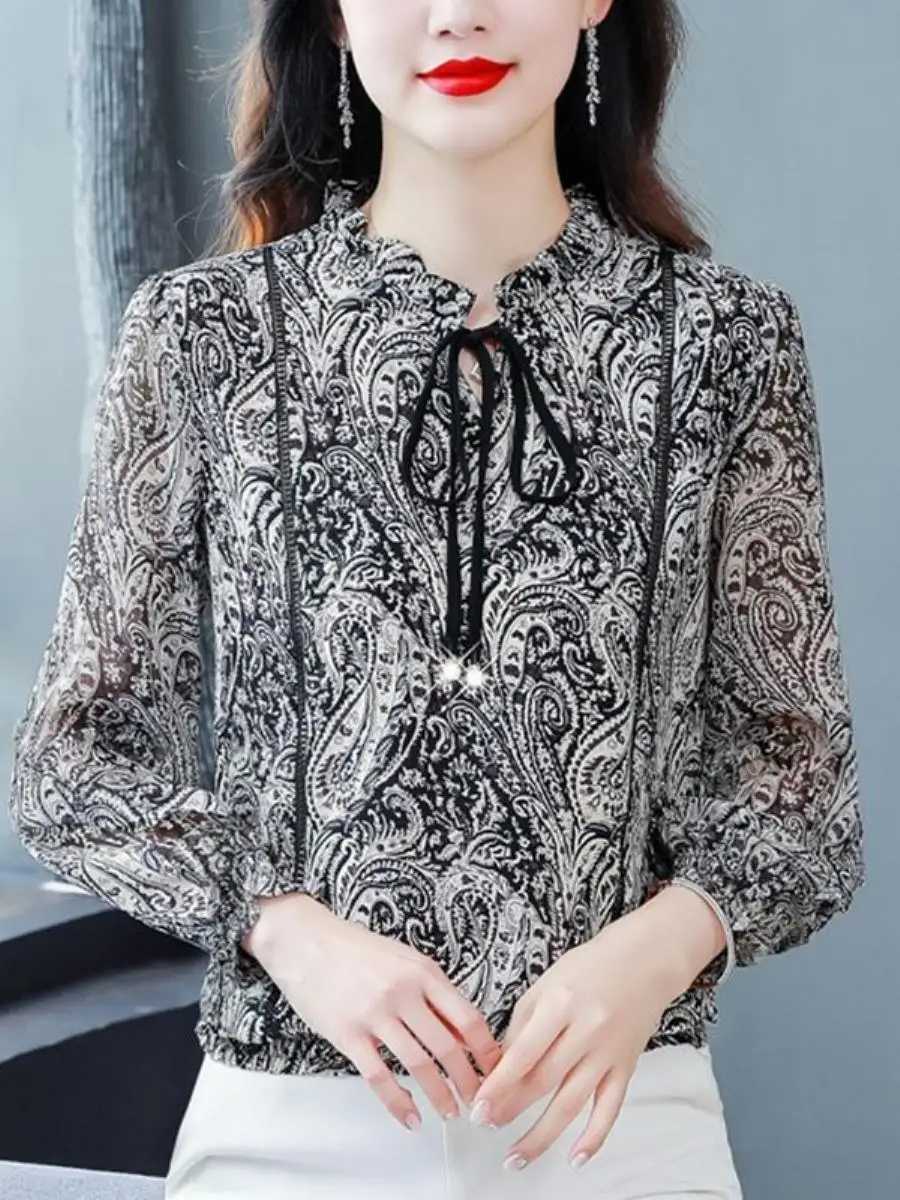 faionable-young-looking-loose-women's-chiffon-irt-spring-autumn-new-sle-floral-print-two-piece-set-ele-clothing