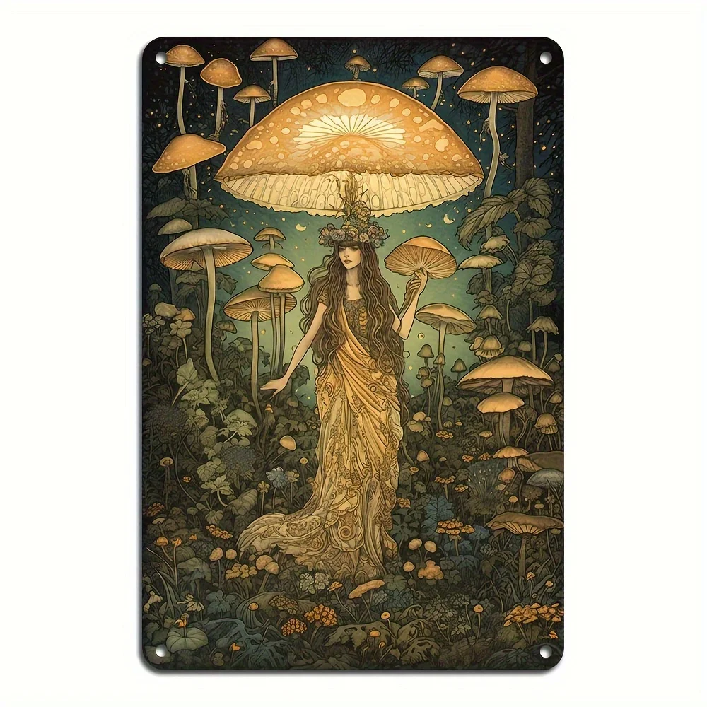 1pc fada e cogumelo vintage alumínio arte da parede sinais decorativos de metal reutilizáveis para casa e decoração de bar 8x12 polegadas