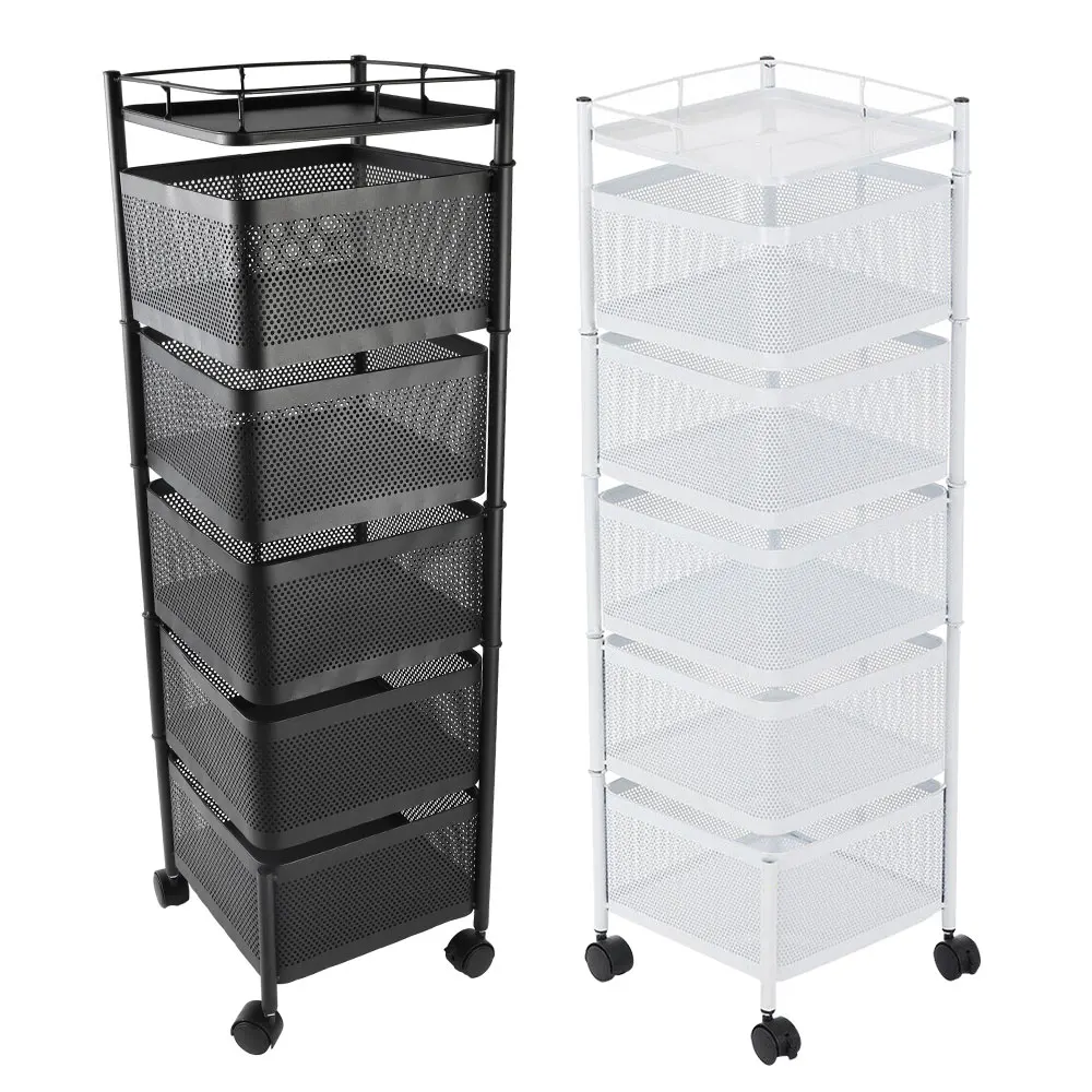 Multi-Layer Rotatable Storage Rack Kitchen Organizer Vegetable Basket Removable Household Rolling Storage Cart Trolley