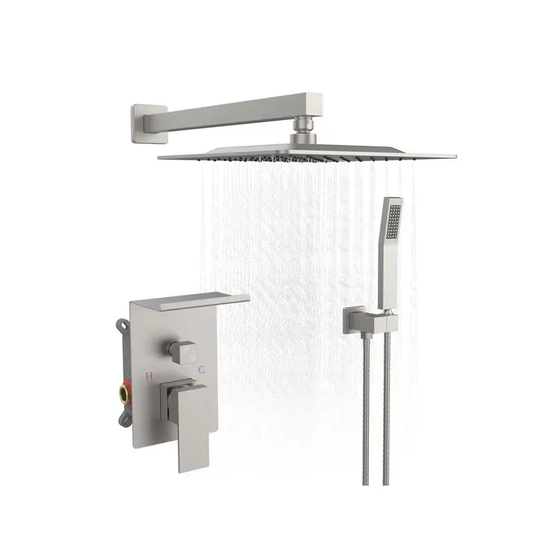 نظام دش مطري فاخر مع رف تخزين، مجموعة صنبور دش عالي الضغط باللون الأسود غير اللامع مقاس 10 بوصات، رأس دش مربع، جدار