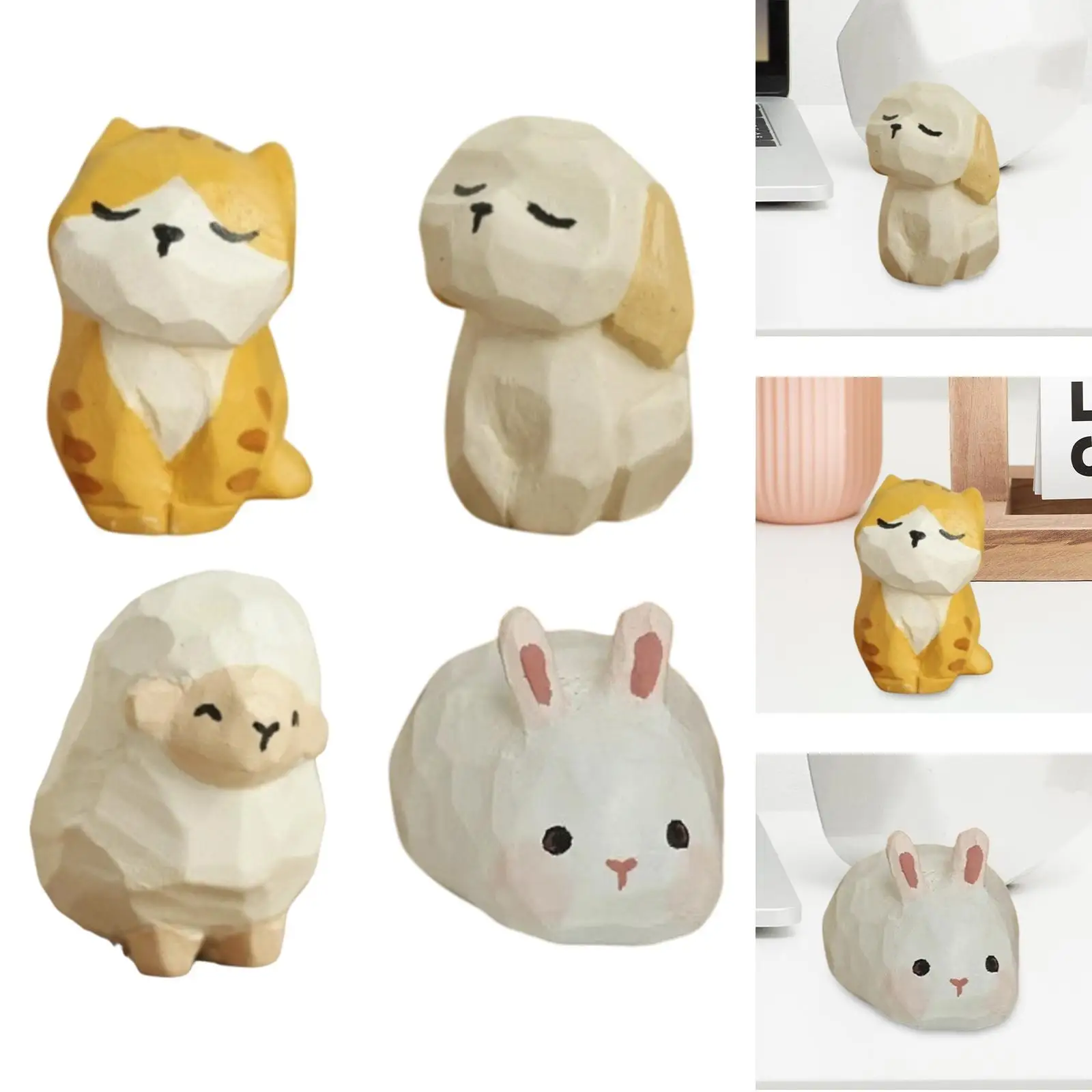 

Mini Wooden Carving Animal Statue Collectibles 1.77inch Decorative Desktop Ornament for Desk Shelf Table Living Room Bedroom