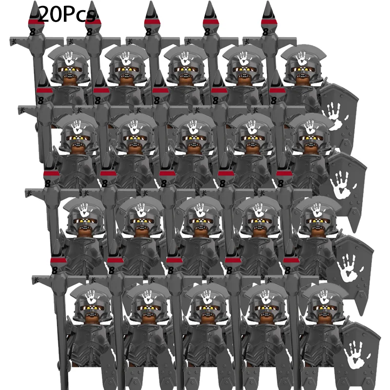 20pcs Medieval Military Lord Of Elven Guard Army Orcs Dwarves Warriors The Rings Children Mini Assembled Building Block Figures