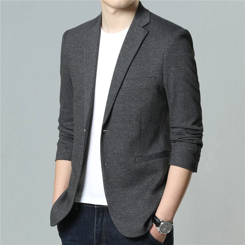 Brand Male Clothing 2024 Fall New Suit Men's Jacket Thin Middle-aged Fashion Casual Knitted Stretch Single