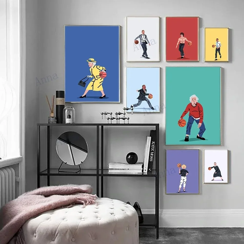 Scandinavian Simple Abstract Aesthetic Wall Art Celebrity Einstein Playing Basketball HD Canvas Poster Print Home Bedroom Decor