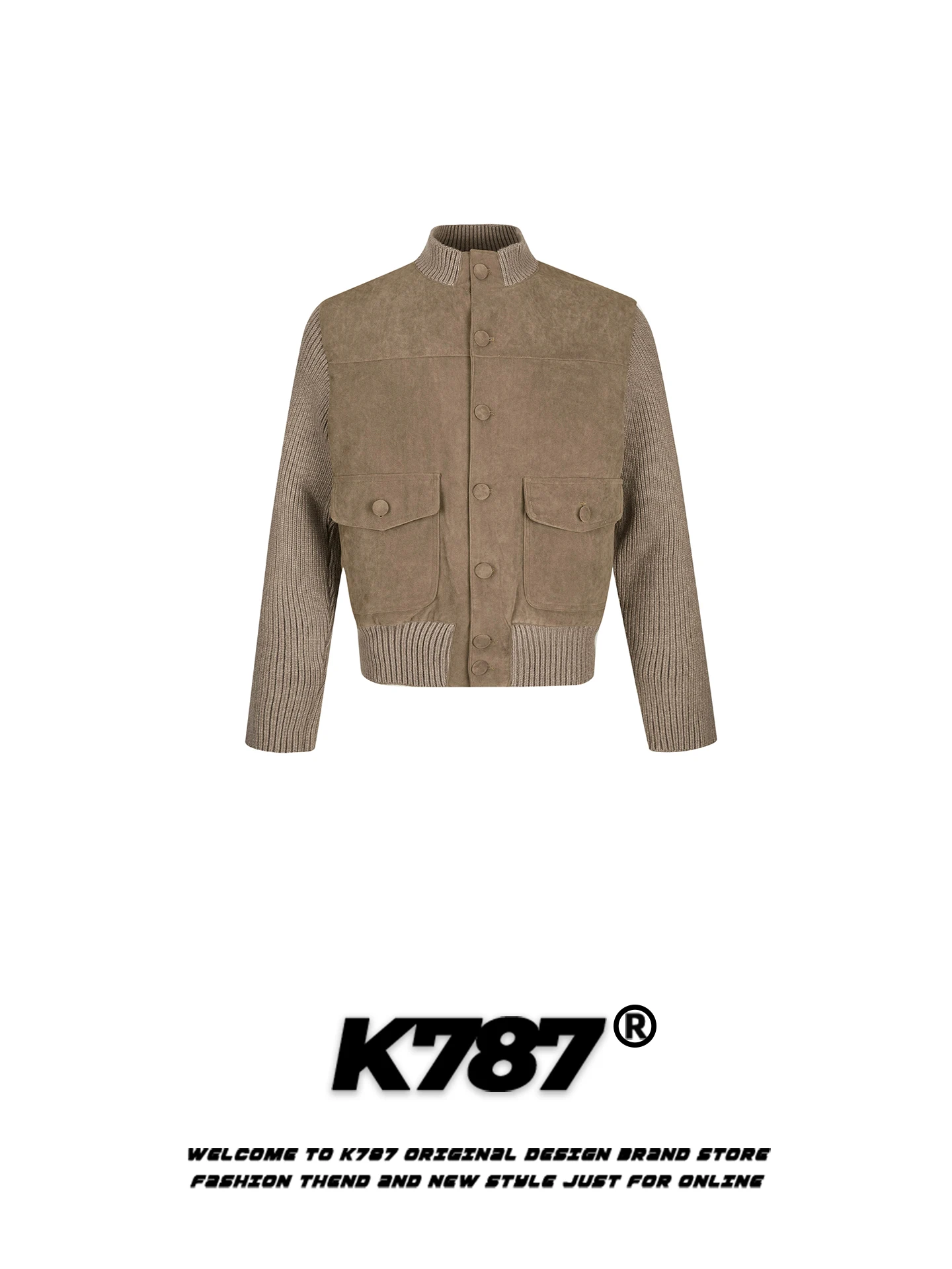 

K787 American Casual Knitted Sve Patchwork Collar Thiened Warm Trendy Couple Cotton Jaet Outerwear Youth ular Sle