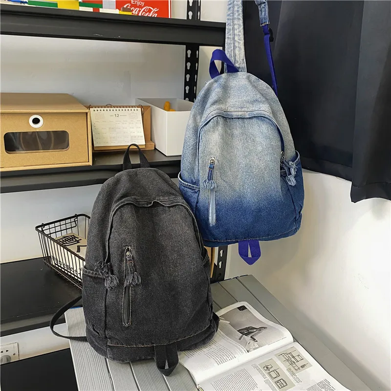 Denim Korean All Match Schoolbags Speed Race Car Pattern Printed Women Students Vintage Trendy Backpacks Y2k Aesthetic Rucksack