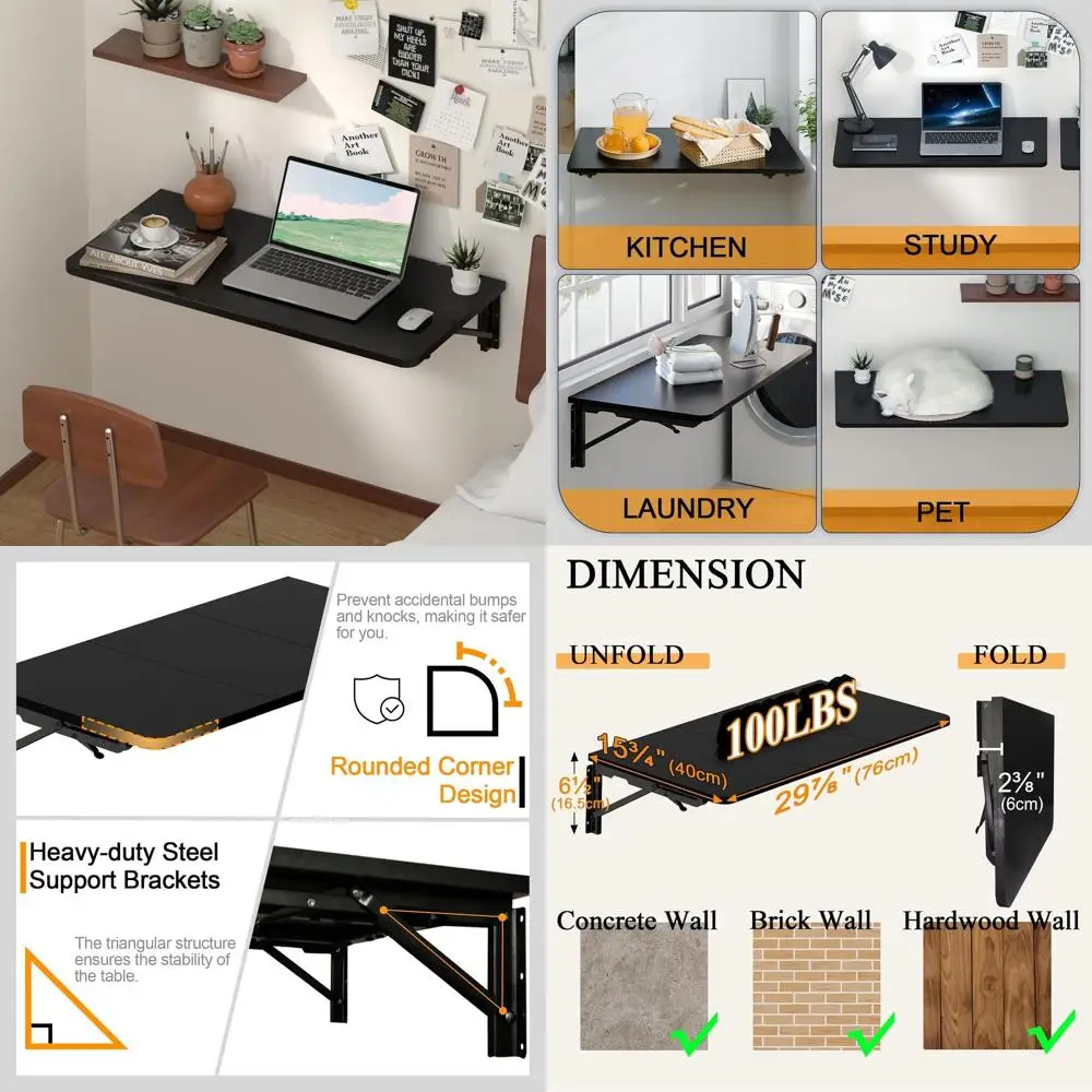 

Компактный складной настенный стол с прочными кронштейнами для небольших помещений: идеально подходит для прачечной, кухни и офиса