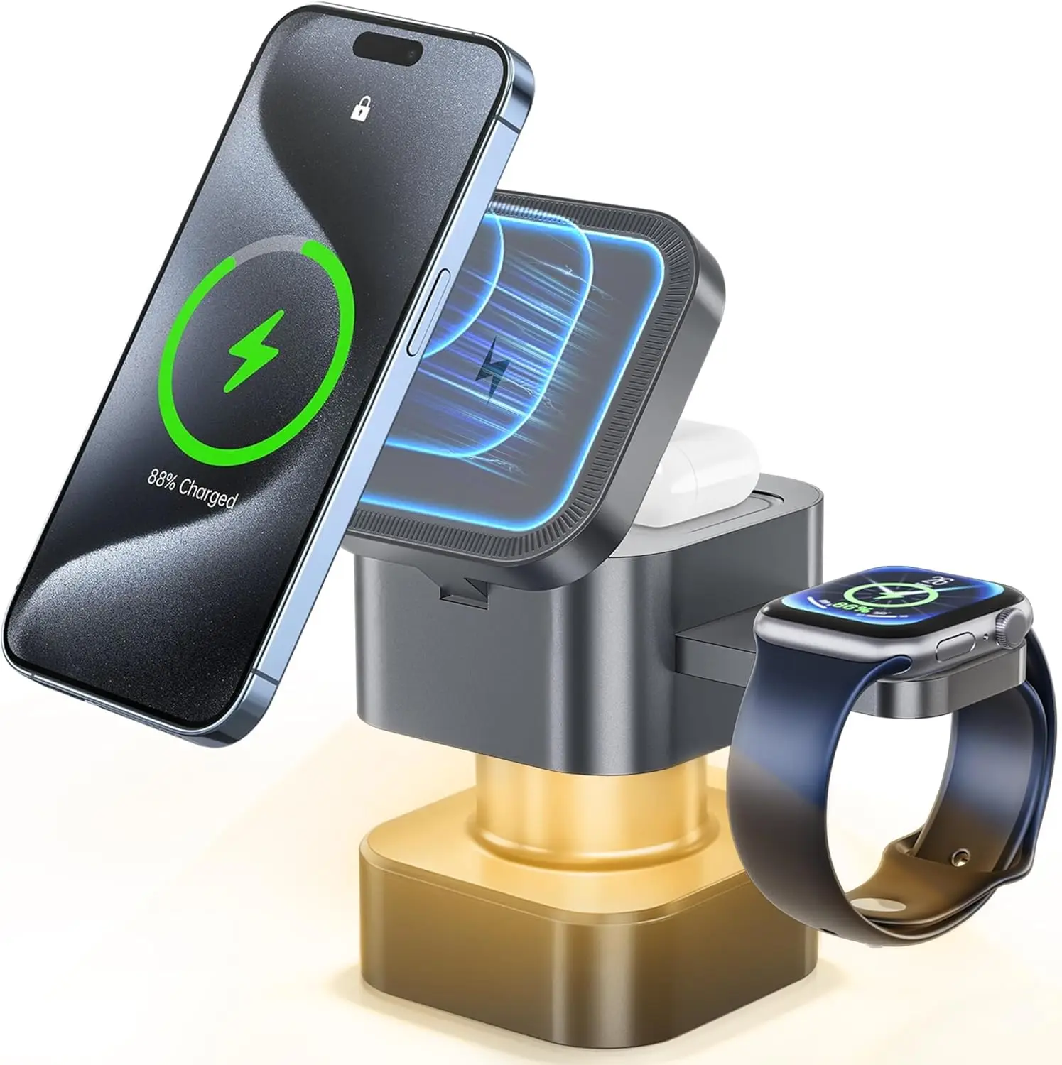 

2026 New 4-in-1 Wireless Charging Stand with Night Light, Compatible with Apple and Android Devices
